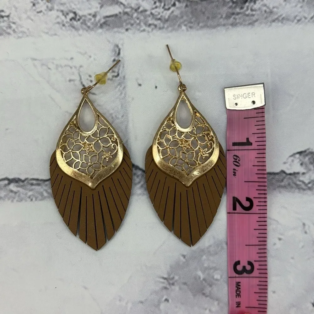 Boutique Elegant Gold and Brown Leaf Earrings
